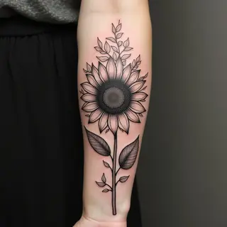 Delicate Sunflower and Floral Tattoo Design