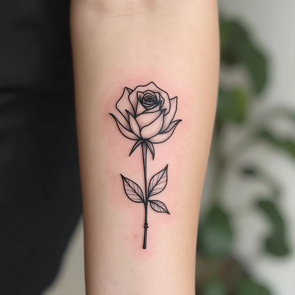 Minimalist Rose Tattoo on Forearm