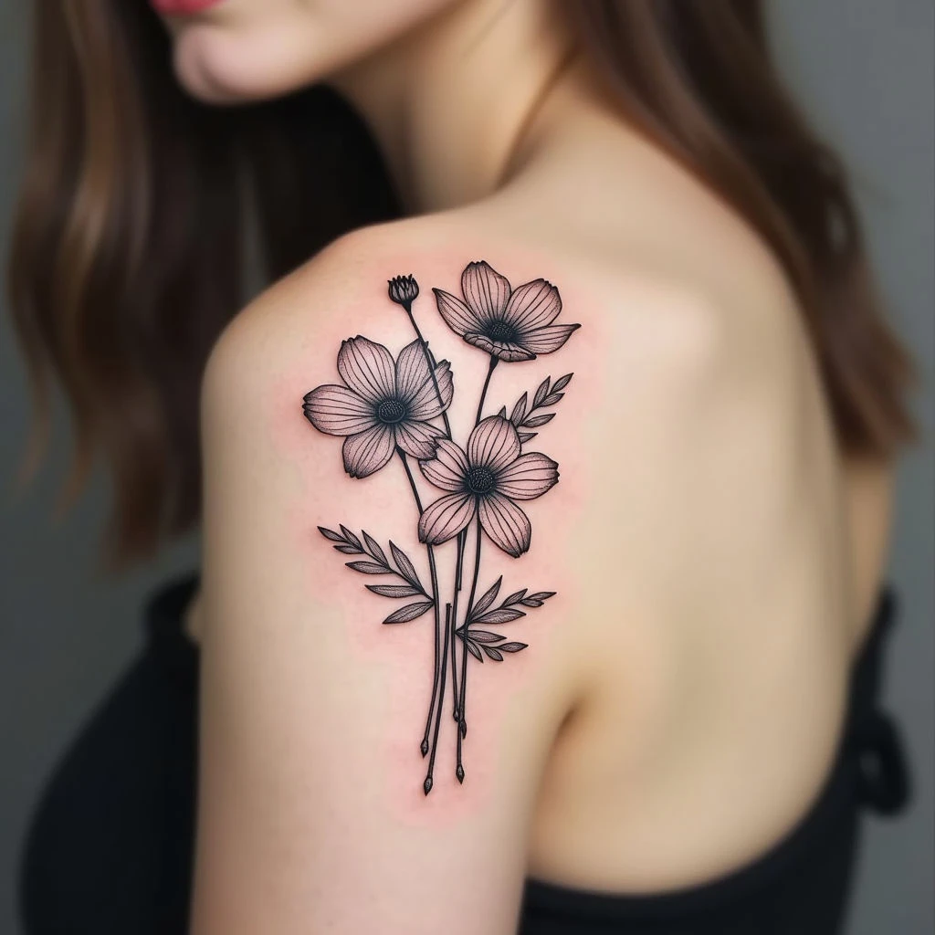 Delicate Floral Linework Tattoo Design