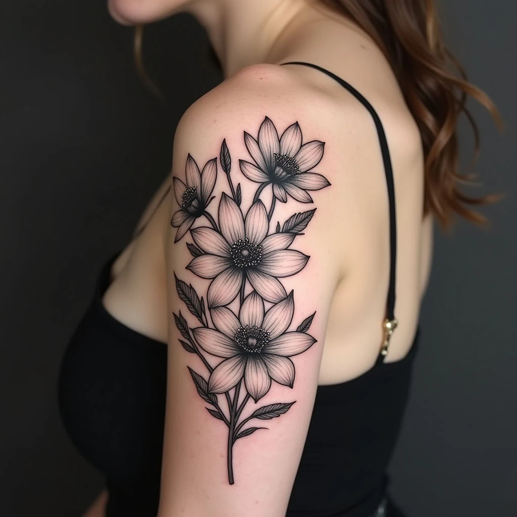 Ethereal Floral Blackwork Tattoo