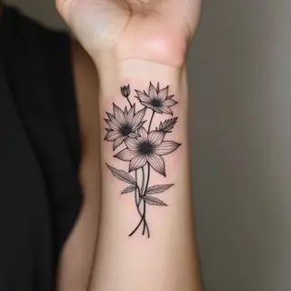 Delicate Floral Wrist Tattoo: A Study in Linework and Illustration