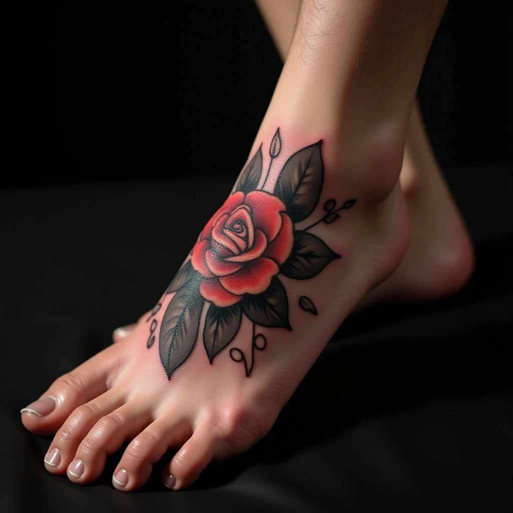 Simple Foot Tattoos: Illustrative Designs in Red & Brown