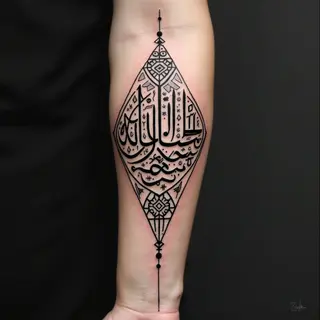 Intricate Arabic Script and Geometric Tattoo Design