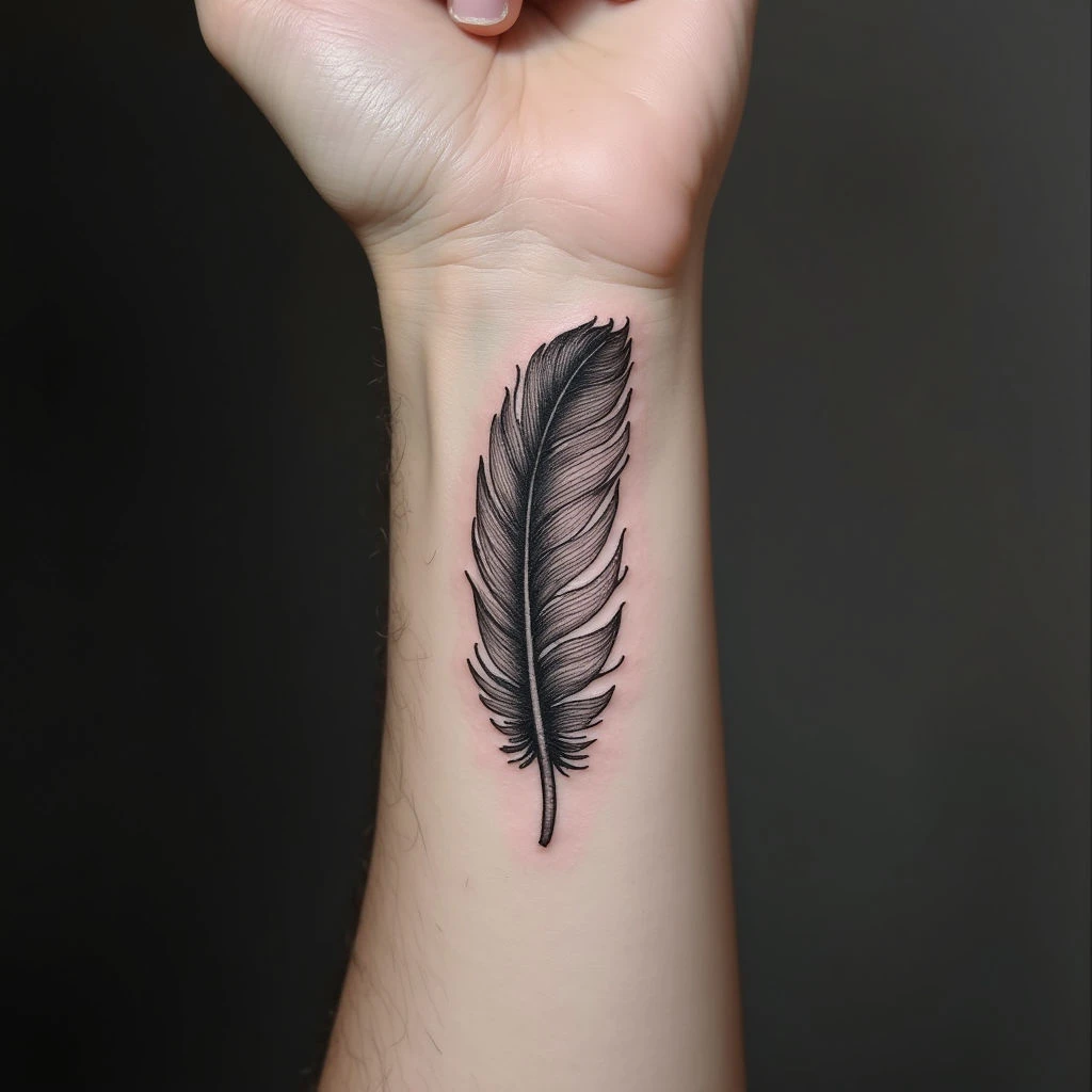 Elegant Feather Wrist Tattoo Design