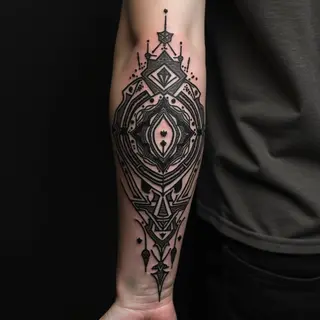Intricate Forearm Tattoo Design: A Fusion of Blackwork and Tribal Elements