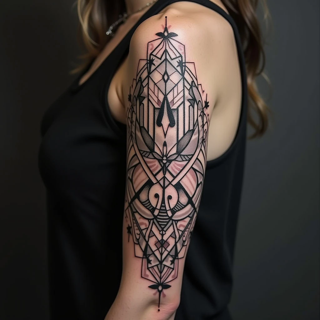 Geometric Ornamental Sleeve Tattoo Design