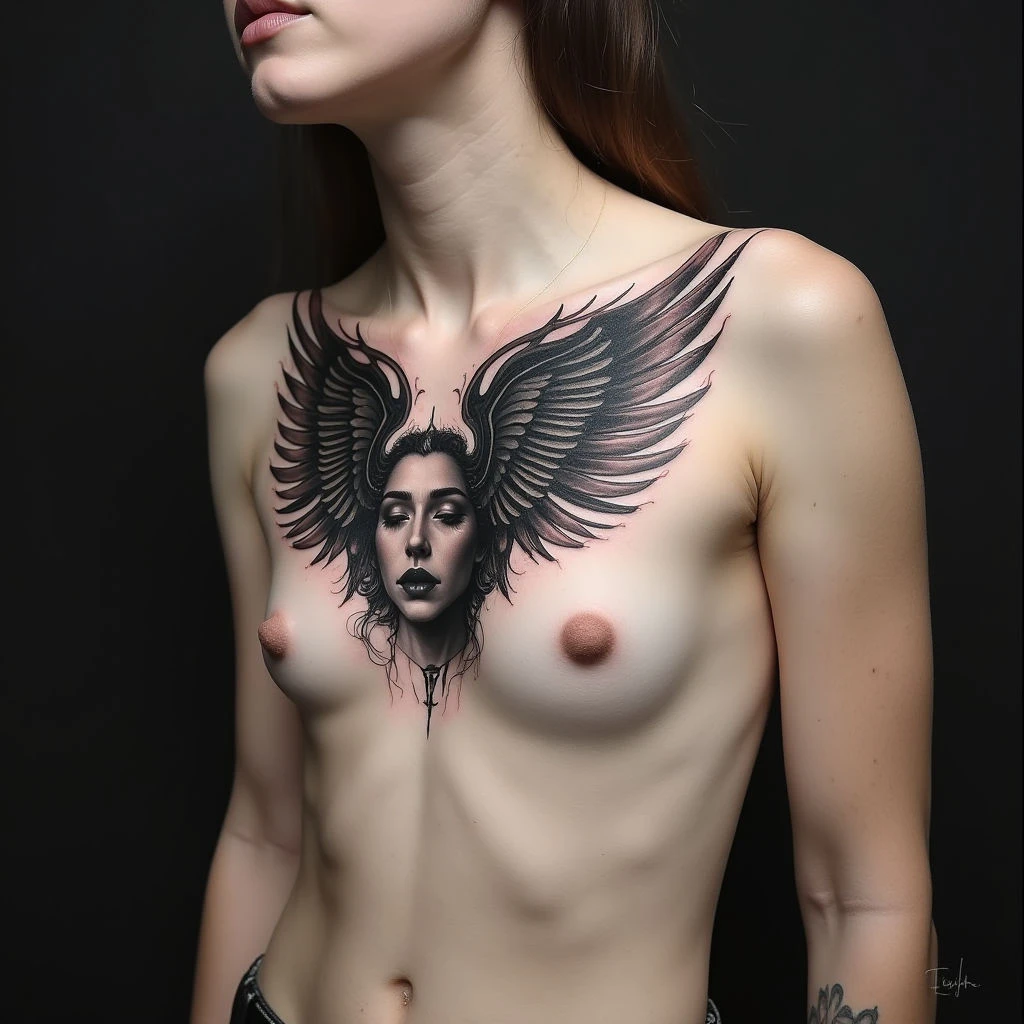 Abstract Wings Tattoo on Upper Chest: A Study in Controlled Chaos