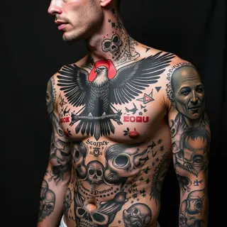 Illustrative Collage Tattoo for Men: A Visual Narrative