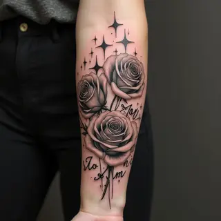 Illustrative Rose and Script Forearm Tattoo Design