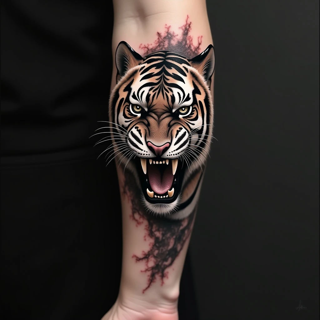 Realistic Tiger Tattoo on Forearm
