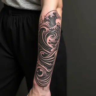 Dynamic Tribal Sleeve: Waves and Spirals