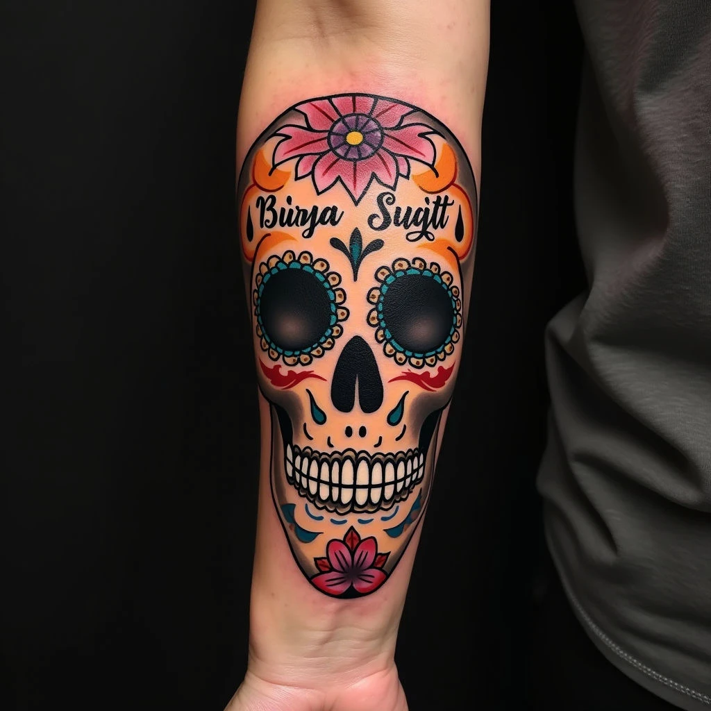 Forearm & Hand Chicano Sugar Skull Tattoo: A Celebration of Familia