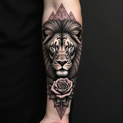 Majestic Lion Forearm Tattoo: A Study in Black and Grey Realism