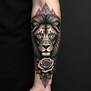 Majestic Lion Forearm Tattoo: A Study in Black and Grey Realism