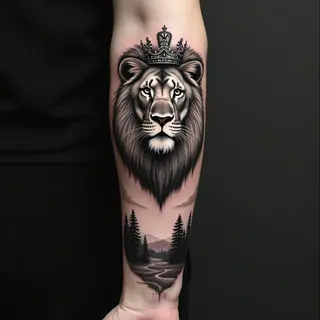 Majestic Lion with Crown Forearm Tattoo