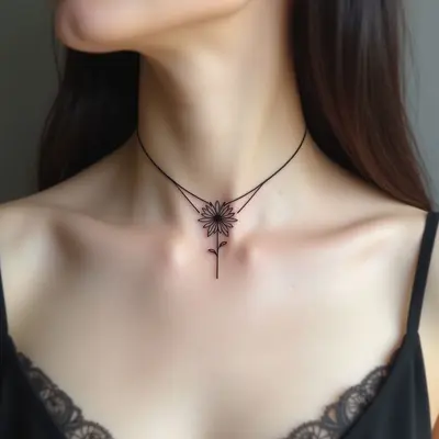 Minimalist Floral Tattoo on the Neck