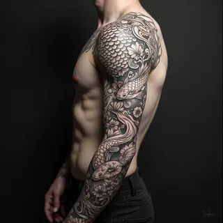 Intricate Japanese Irezumi Full Sleeve Tattoo