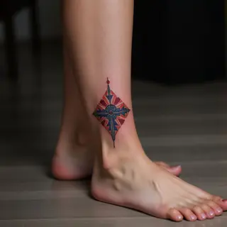 XL Geometric Ankle Tattoos: Bold Designs in Black, Red & Blue