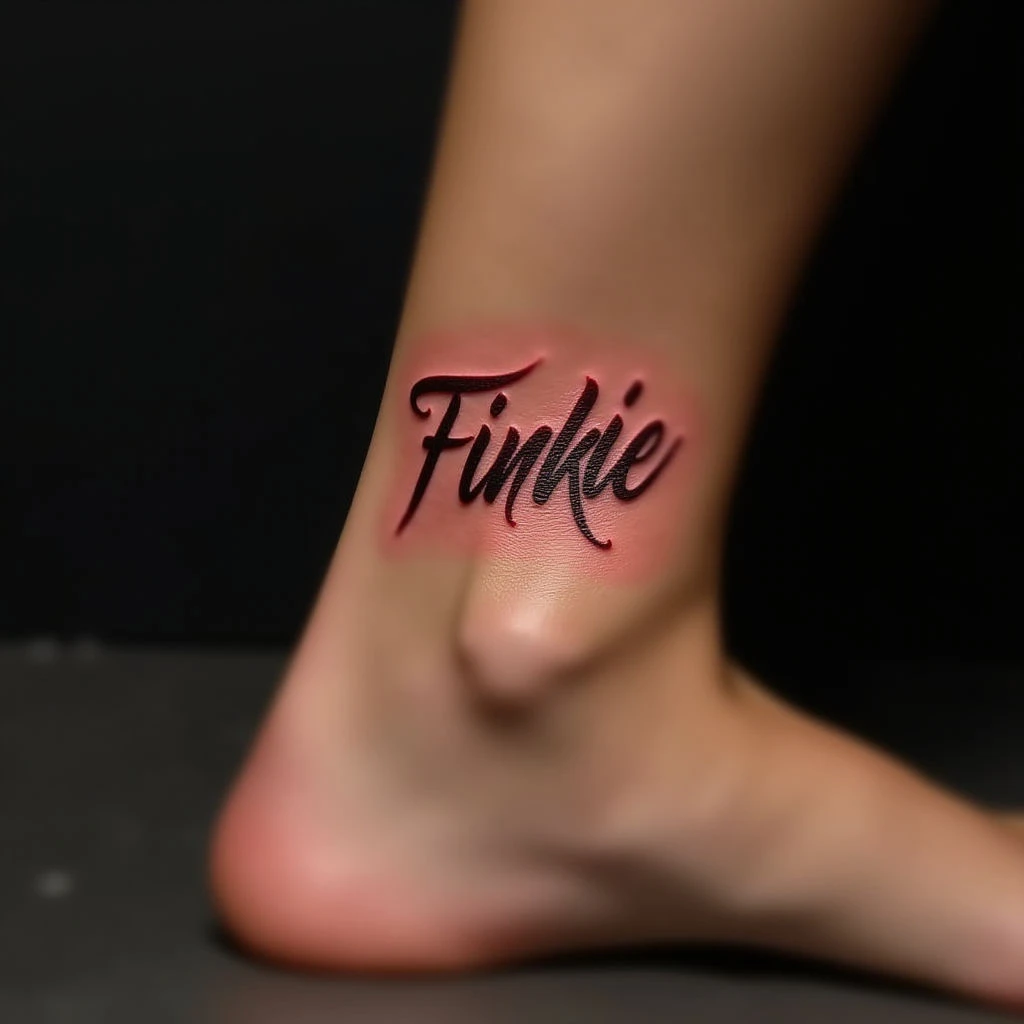 Bold Red XXL Ankle Lettering Flash Tattoos: Geometric Inspiration
