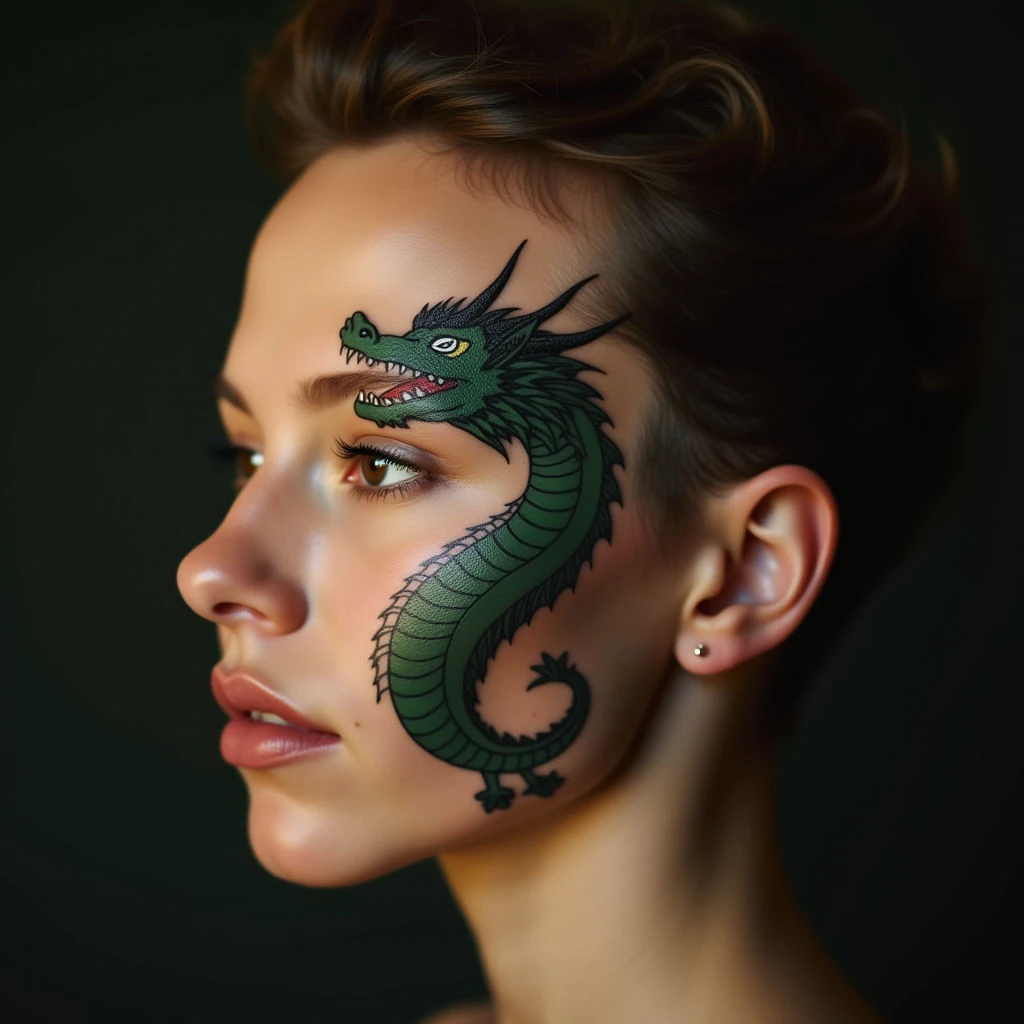 Tiny Dragon Face Tattoos: Minimalist Geometric Inspiration