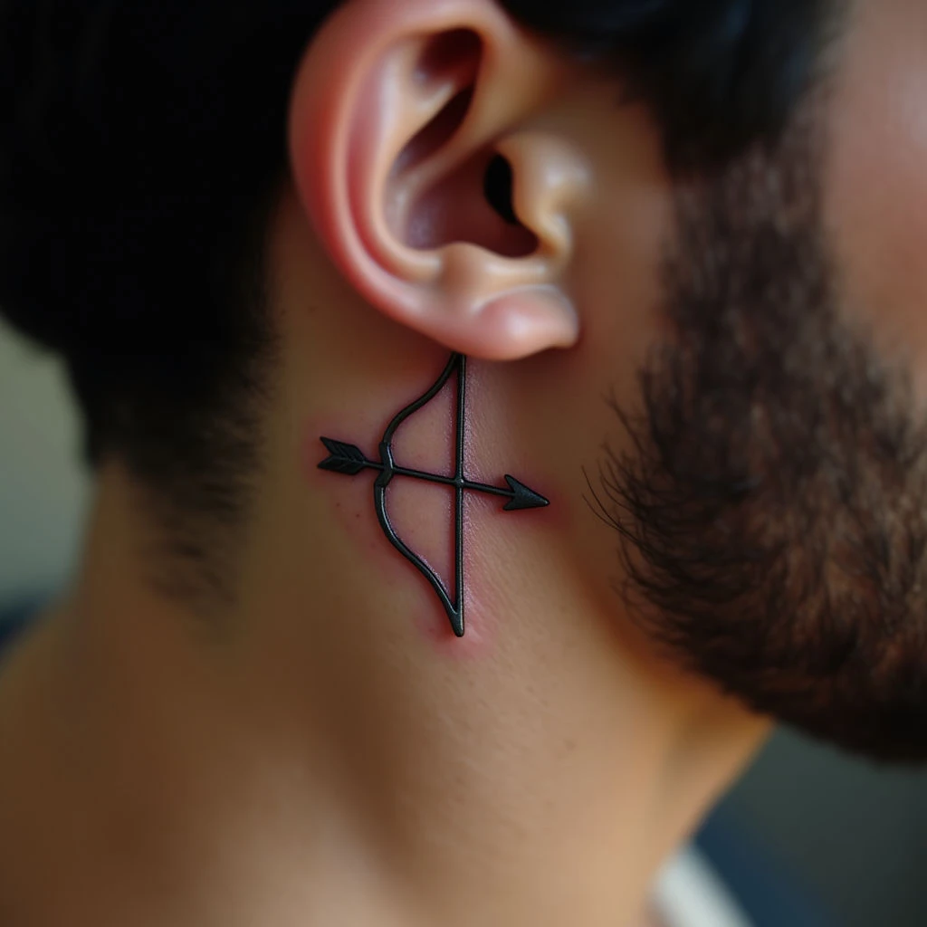 Minimalist Bow and Arrow Tattoo Behind Ear - XL Design