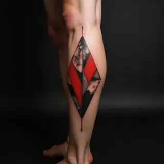 Geometric Calf Tattoos: Discreet Beauty in Black, Red & Grey