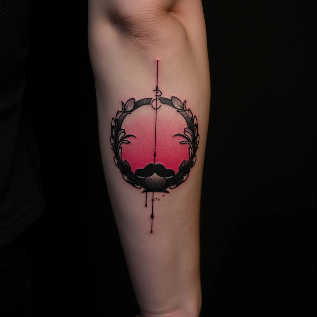 Men's Neon Calligraphy Circle Tattoos on Arms