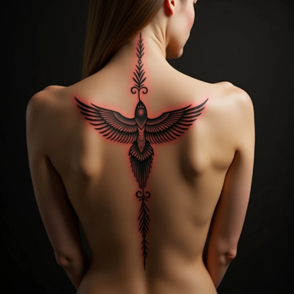 Small Calligraphic Bird Tattoo Ideas for Your Spine