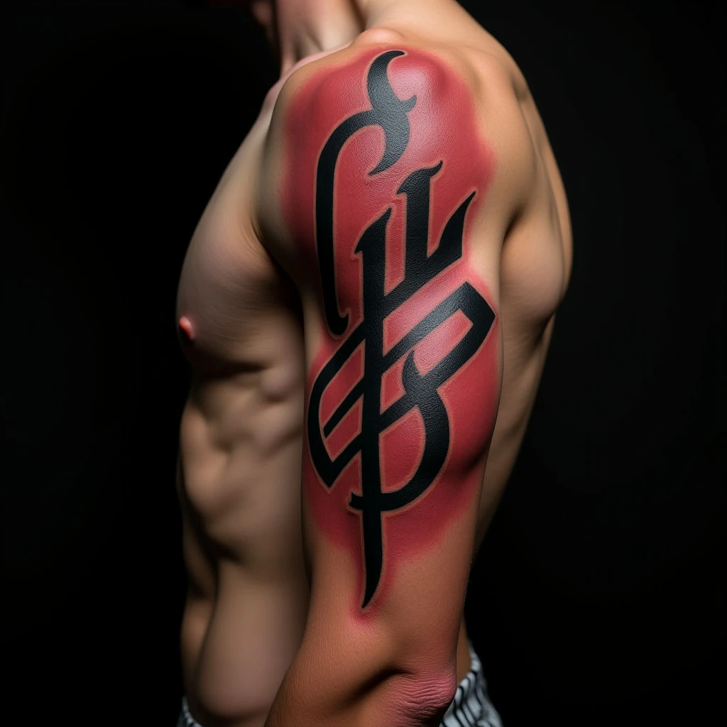 Bold Ribcage Calligraphy Tattoo in Black and Red - XXL Design