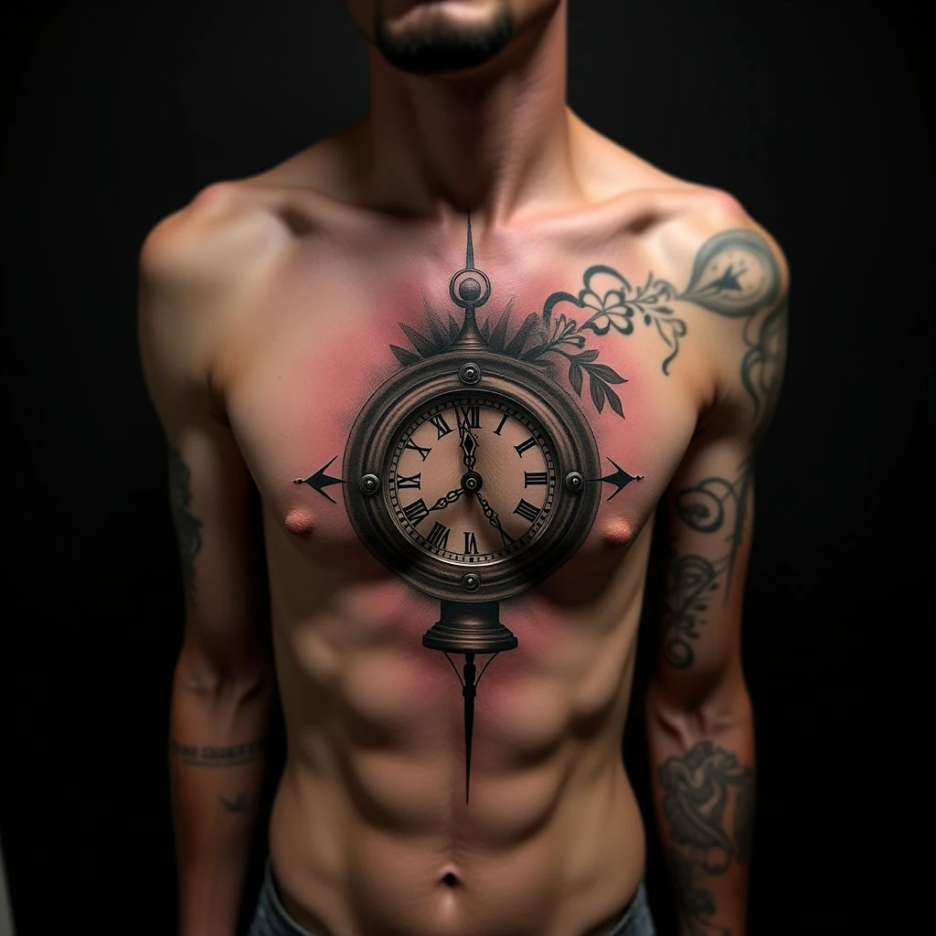 Striking Geometric Clock Tattoos in Black and Orange