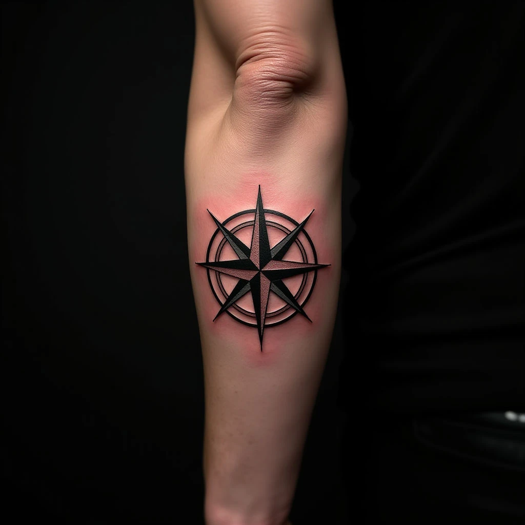 Bold Compass Arm Tattoos: Red, Black & Grey Designs