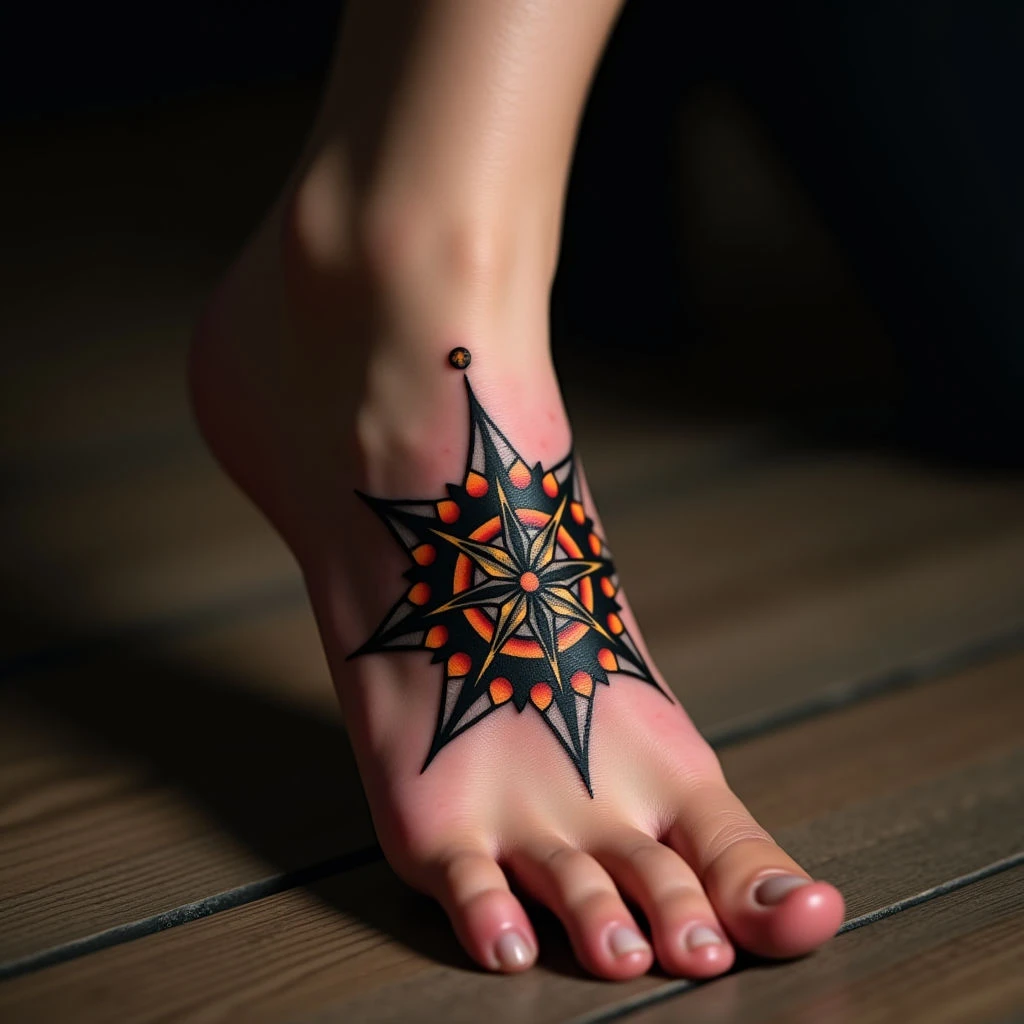 Compass Hand Tattoo Designs for Your Foot - Traditional Style