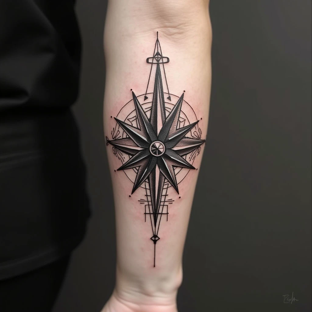 Geometric Compass Tattoo Design