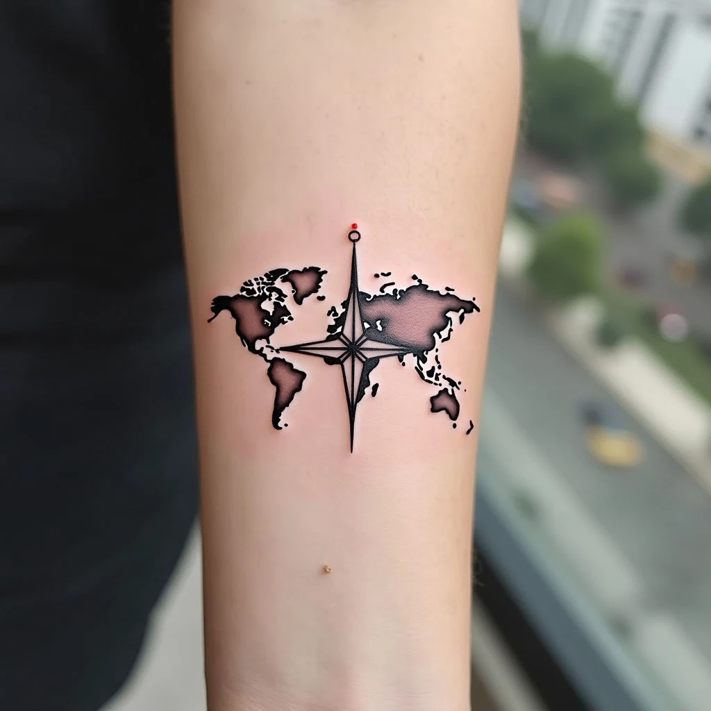 Minimalist Geometric Compass Tattoo Design