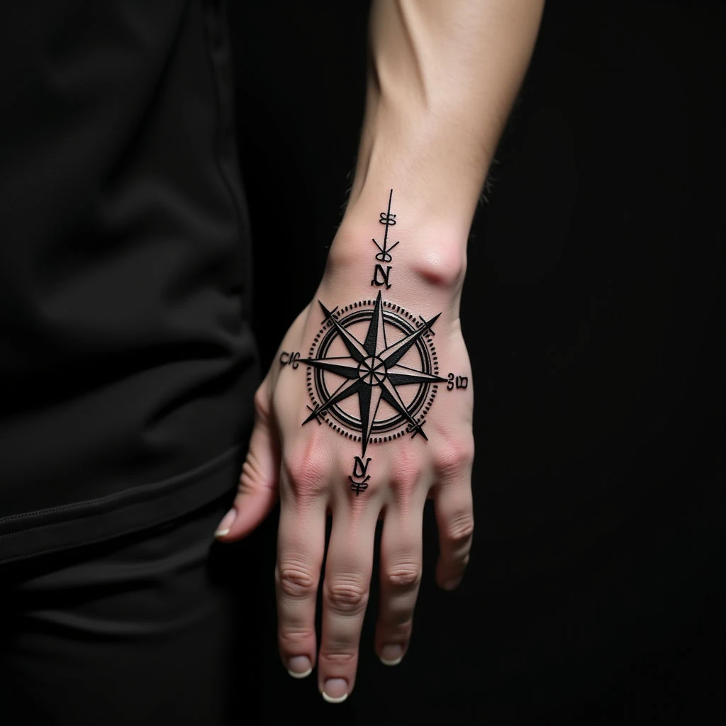 Neo-Traditional Geometric Compass Tattoo on Hand - Design & Meaning