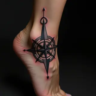 Compass Tattoo Sleeve Design for Your Foot - Blue & Black Ornamental Style