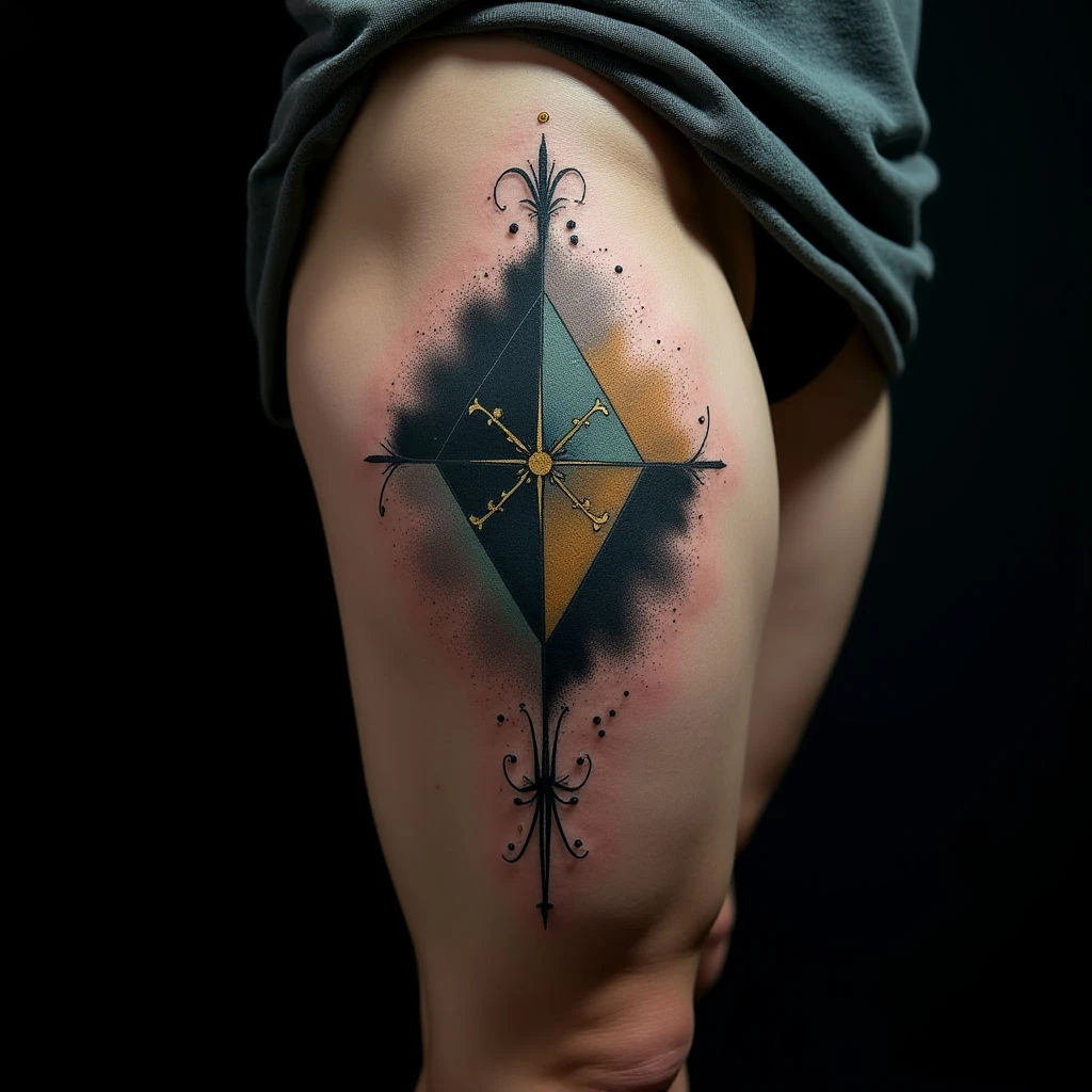Massive Geometric Dotwork Thigh Tattoo for Men