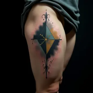 Massive Geometric Dotwork Thigh Tattoo for Men