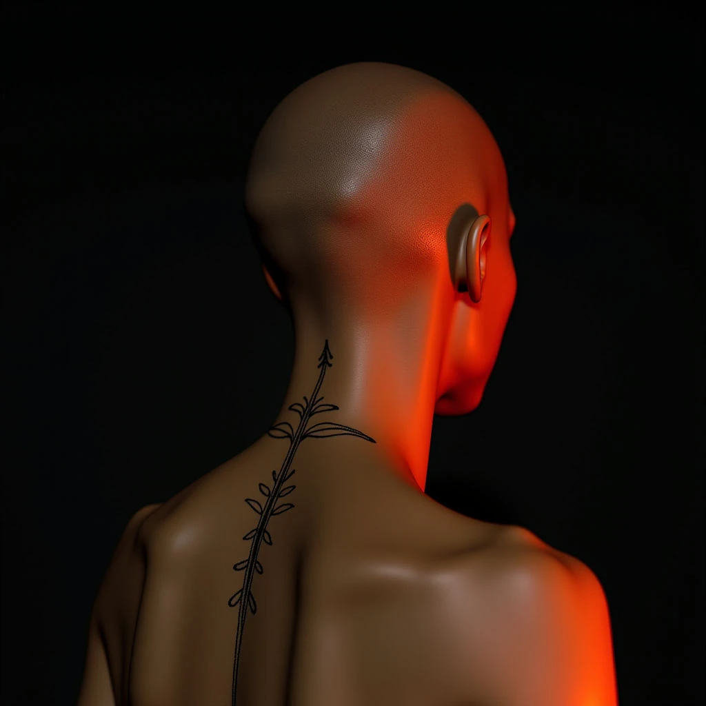 Fine Line Geometric Head Tattoos for Women in Orange