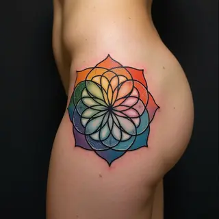 Geometric Flower of Life Tattoo on Thigh
