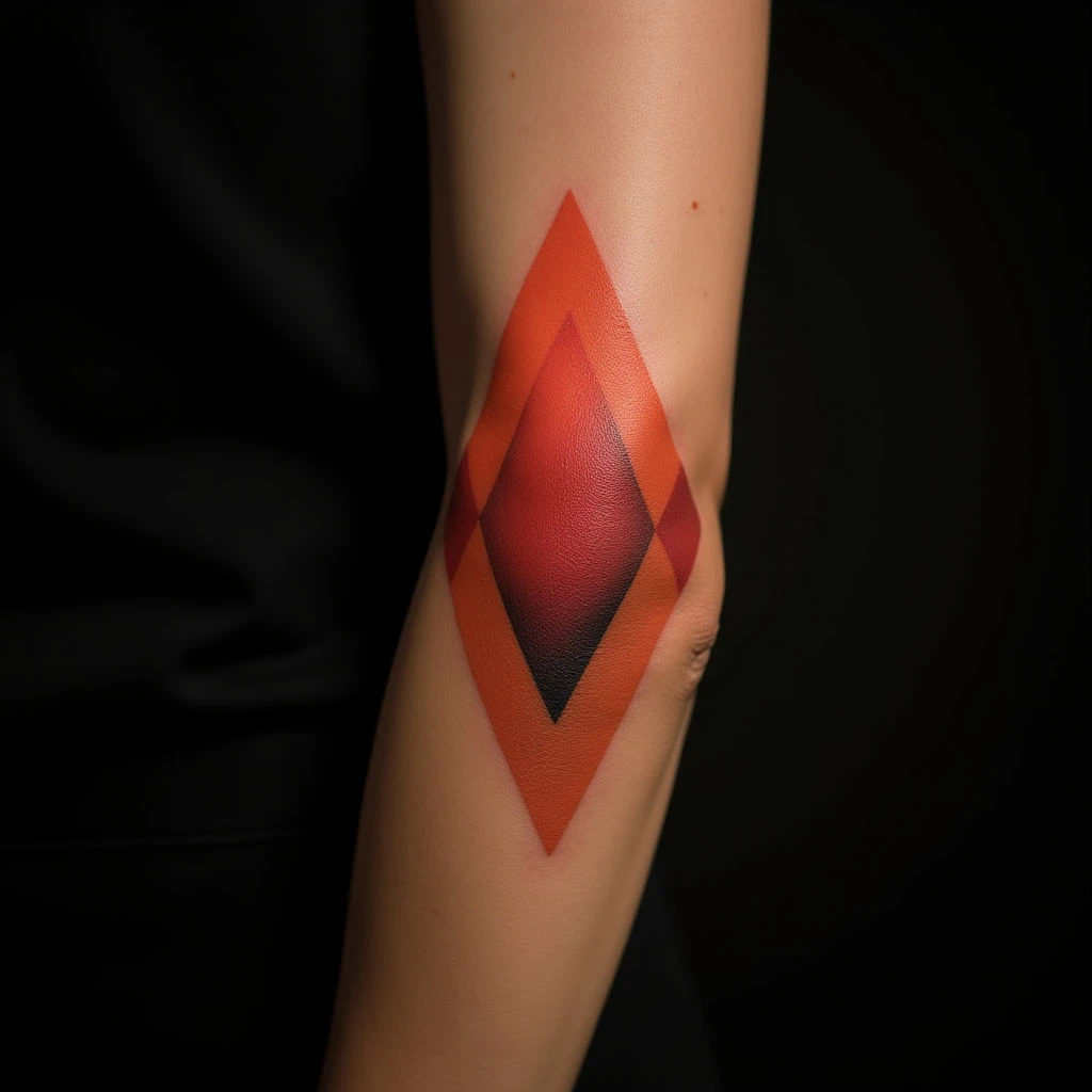 Bold Geometric Forearm Tattoos for Women in Red & Orange Hues