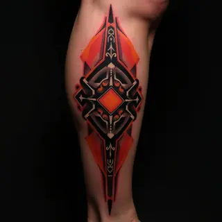 Fiery Gothic Geometric Leg Sleeve Tattoos for Men