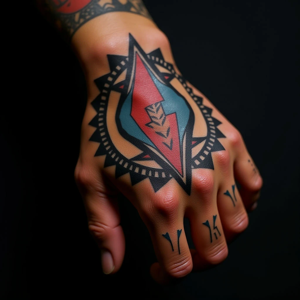 Bold Old School Geometric Hand Tattoos for Brown Skin
