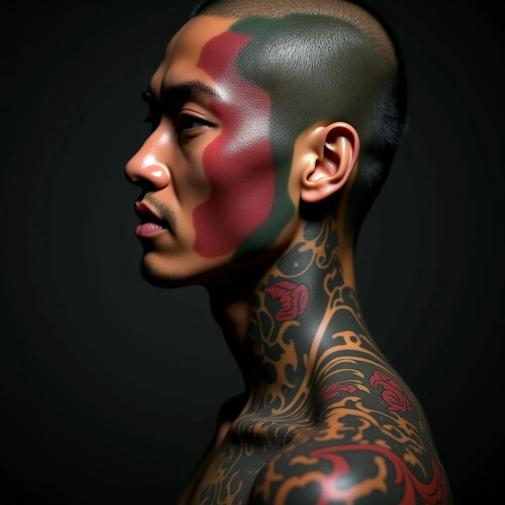 Japanese Geometric Face Sleeve Tattoos for Guys
