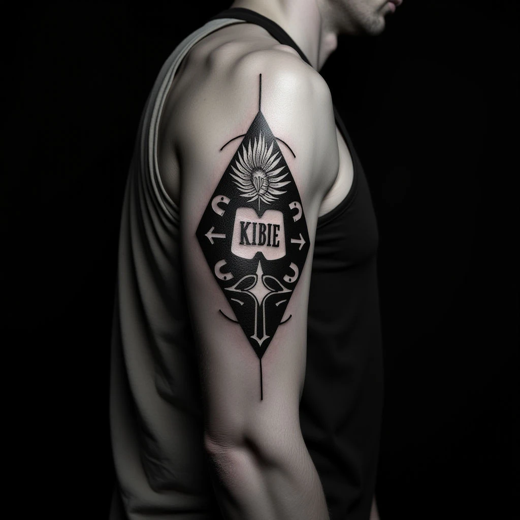 Monochrome Geometric Lettering Forearm Sleeve Ideas