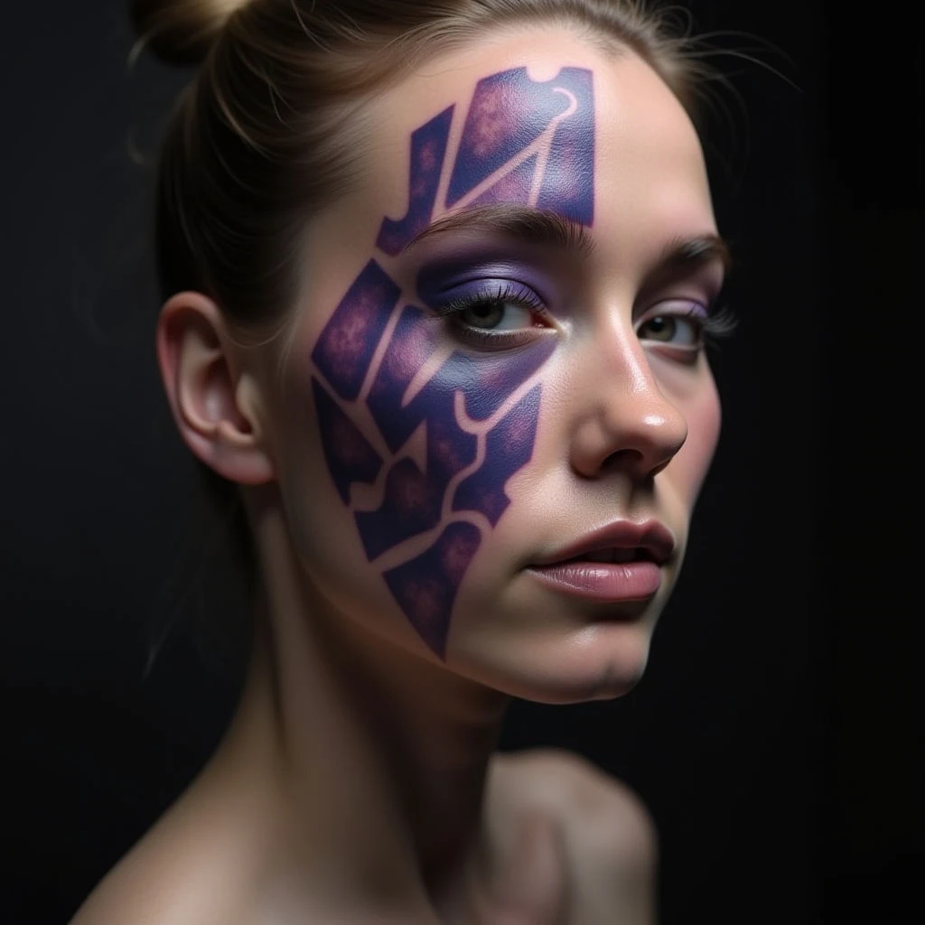 Geometric Lettering Face Tattoo: A Bold Statement