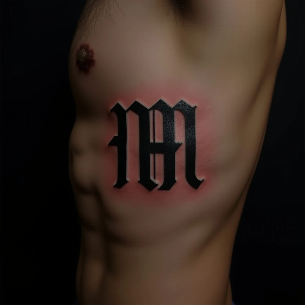 Geometric Lettering Ribcage Tattoos for Men - Small & Stylish