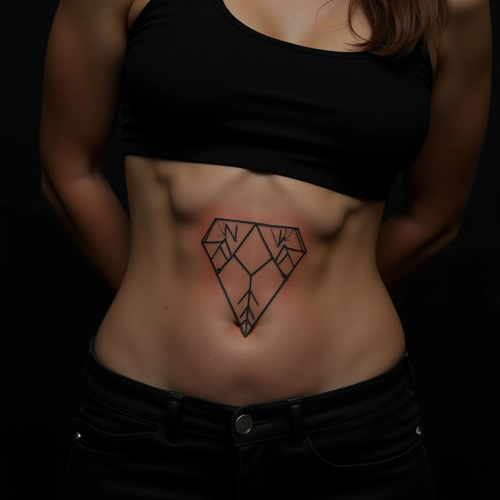 Orange Geometric Lettering Tattoos for Your Stomach - XXL Designs