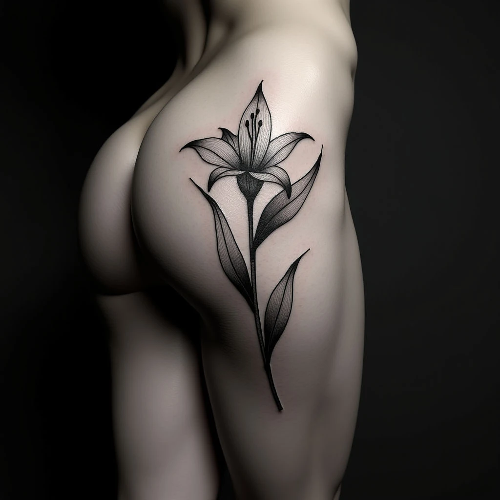 Delicate Lily Flower Tattoo Stencil Design