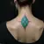Geometric Collarbone Tattoos for Women: Blue & Green Linework Designs